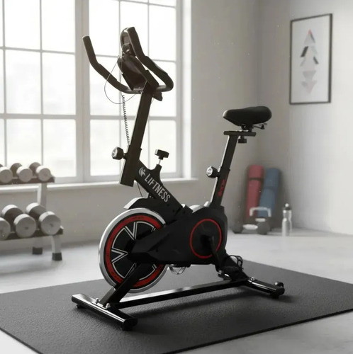 Bicicleta Ergométrica Fitness Para Cardio E Musculação Com Base Cor Preto E Vermelho 6kg Inercia Marca Liftness