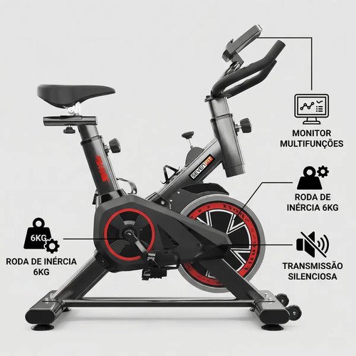 Bicicleta Ergométrica Fitness Para Cardio E Musculação Com Base Cor Preto E Vermelho 6kg Inercia Marca Sevenfit