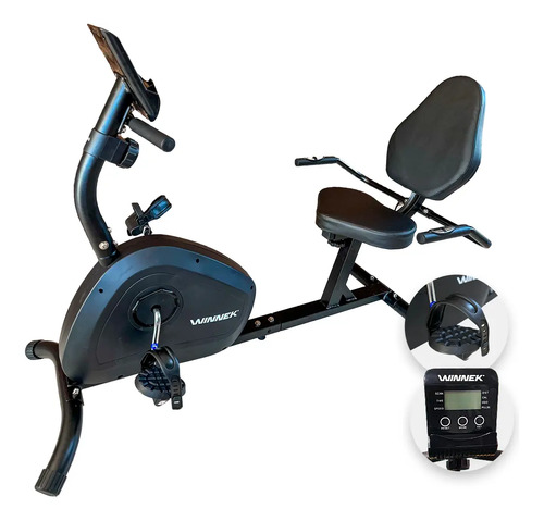 Bicicleta Ergométrica Horizontal Magnética Winnek Monitor Digital 8 Niveis de ajustes Sensor de pulsaçao Pedal com Cinta Ajustavel