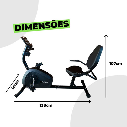 Bicicleta Ergométrica Horizontal Magnética Winnek Monitor Digital 8 Niveis de ajustes Sensor de pulsaçao Pedal com Cinta Ajustavel