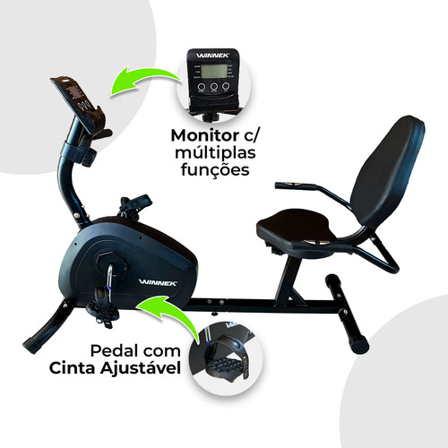 Bicicleta Ergométrica Horizontal Magnética Winnek Monitor Digital 8 Niveis de ajustes Sensor de pulsaçao Pedal com Cinta Ajustavel