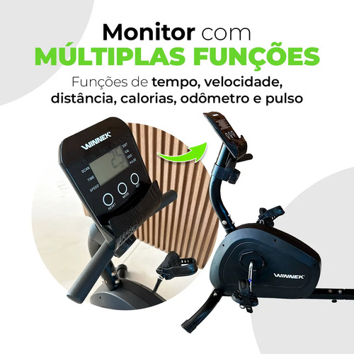 Bicicleta Ergométrica Horizontal Magnética Winnek Monitor Digital 8 Niveis de ajustes Sensor de pulsaçao Pedal com Cinta Ajustavel