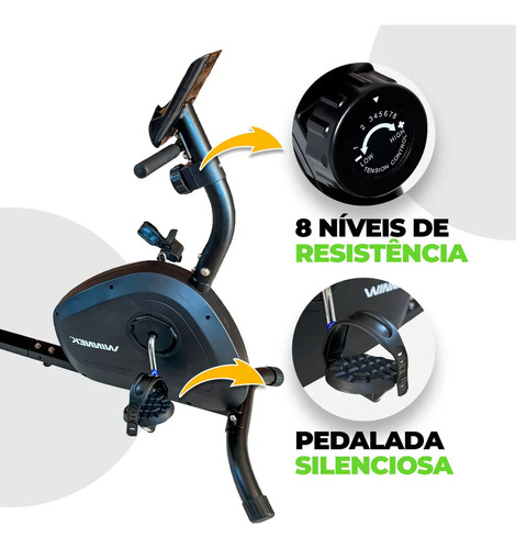 Bicicleta Ergométrica Horizontal Magnética Winnek Monitor Digital 8 Niveis de ajustes Sensor de pulsaçao Pedal com Cinta Ajustavel