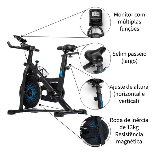 Bicicleta Ergométrica Magnética Spinning Odin Fit Roda de Inércia 13kg Sprint Mag