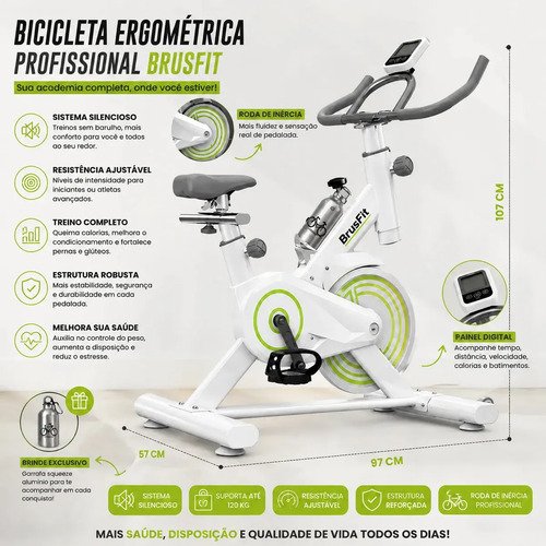 Bicicleta Ergométrica Meta Parts Spinning X11 Cor Branca Com Garrafinha Brusfit