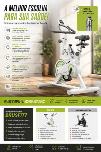 Bicicleta Ergométrica Meta Parts Spinning X11 Cor Branca Com Garrafinha Brusfit
