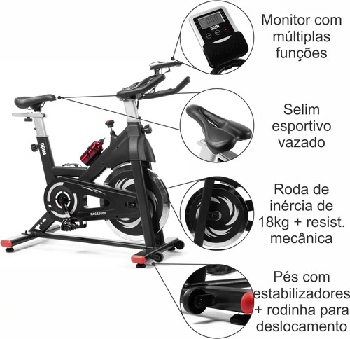Bicicleta Ergométrica Para Spinning Mecanica Roda De Inercia 18kg Pace6000 Odin Fit