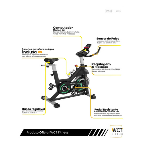 Bicicleta Ergométrica Spinning 20kg Wct Fitness Cor Preto/Verde