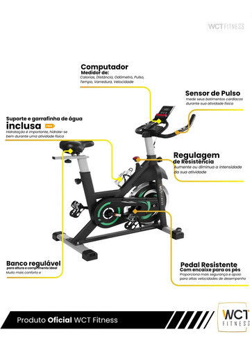 Bicicleta Ergométrica Spinning 20kg Wct Fitness Cor Preto/Verde