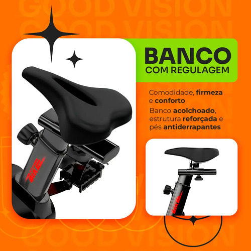 Bicicleta Ergometrica Spinning GoodVision Profissional Para Cardio Fitness Musculação Atividade Física Inercia Cor Preto e Vermelho ate 150kg