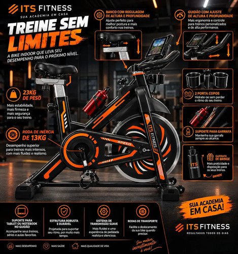 Bicicleta ergométrica spinning ITS Fitness Pro 818 cor preto laranja