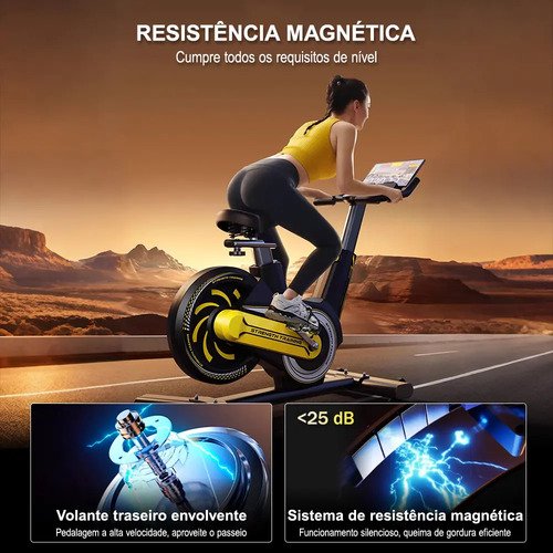 Bicicleta Ergométrica Spinning Magnétic Até 180kg Silenciosa Cor Amarelo