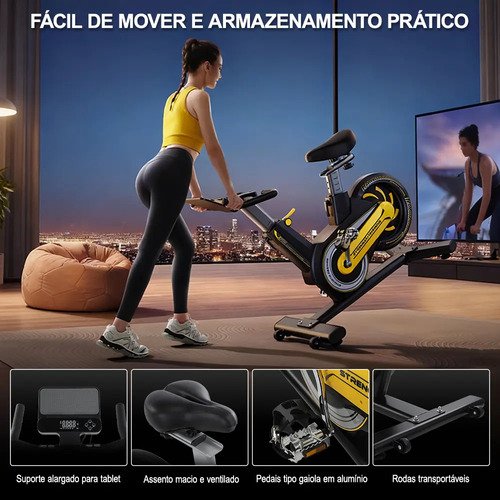 Bicicleta Ergométrica Spinning Magnétic Até 180kg Silenciosa Cor Amarelo
