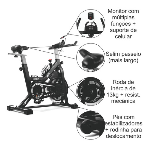Bicicleta Ergométrica Spinning Mecanica Roda Inércia 13kg Sprint Odin Fit