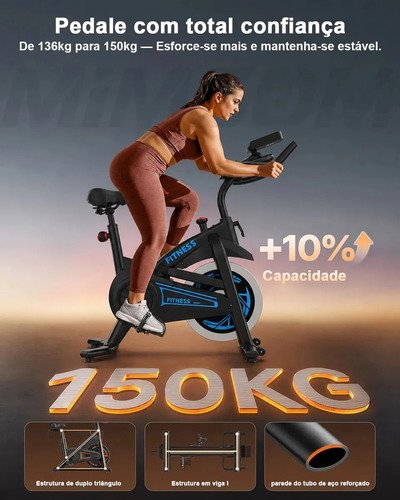 Bicicleta Ergométrica Spinning Mimsom DNP6S, Volante de 15 Kg e Bluetooth para Até 150 Kg
