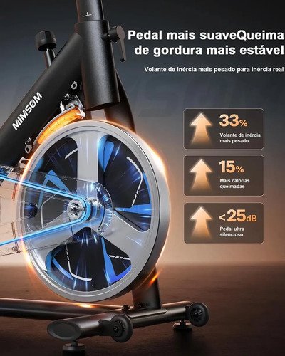 Bicicleta Ergométrica Spinning Mimsom DNP6S, Volante de 15 Kg e Bluetooth para Até 150 Kg