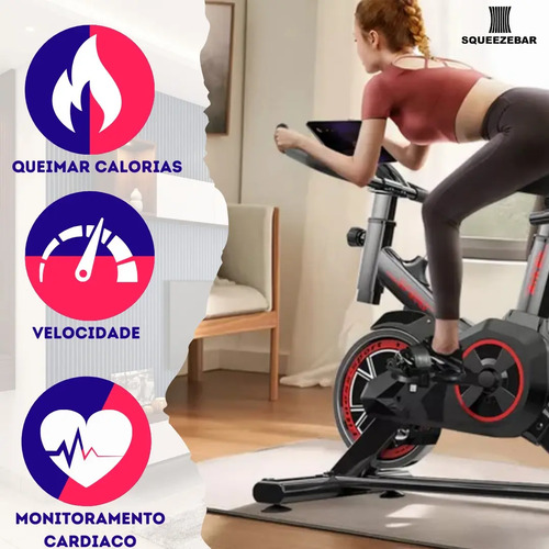Bicicleta Ergométrica Spinning Profissional Fitness Academia Sport 120 Kgs Preto Premium Bike academia para Cardio e Musculação com base + brinde SQUEEZEBAR