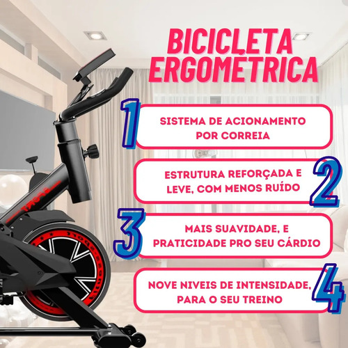 Bicicleta Ergométrica Spinning Profissional Fitness Academia Sport 120 Kgs Preto Premium Bike academia para Cardio e Musculação com base + brinde SQUEEZEBAR
