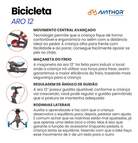 Bicicleta Infantil 2–5 Anos Nathor Homem-Aranha Aro 12 azul/vermelho com rodinhas