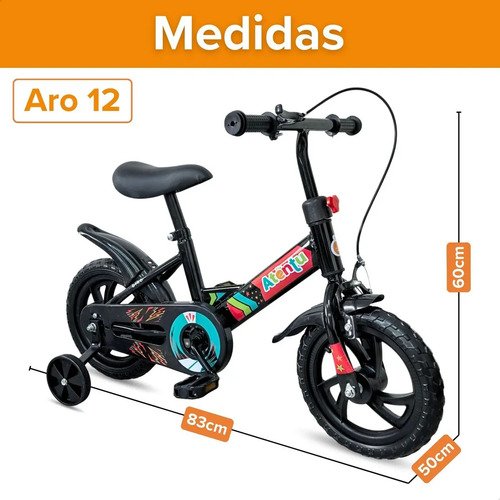 Bicicleta Infantil Aro 12 Com Rodinhas Laterais Equilíbrio Preto S
