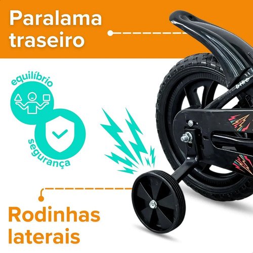 Bicicleta Infantil Aro 12 Com Rodinhas Laterais Equilíbrio Preto S