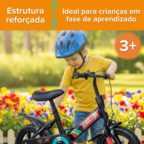 Bicicleta Infantil Aro 12 Com Rodinhas Laterais Equilíbrio Preto S