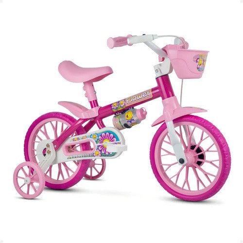 Bicicleta infantil aro 12 menina nathor flower rodinha cesta