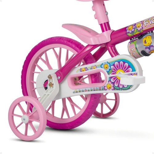 Bicicleta Infantil Aro 12 Menina Nathor Flower Rodinha Cesta 2 a 5 Anos