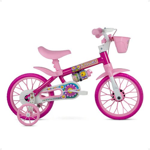 Bicicleta Infantil Aro 12 Menina Nathor Flower Rodinha Cesta 2 a 5 Anos