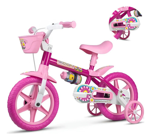 Bicicleta infantil aro 12 nathor flower rosa menina 2 5 anos