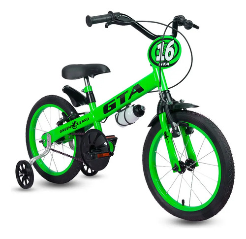 Bicicleta Infantil Aro 16 Bike Com Rodinha Freio Verde Gta