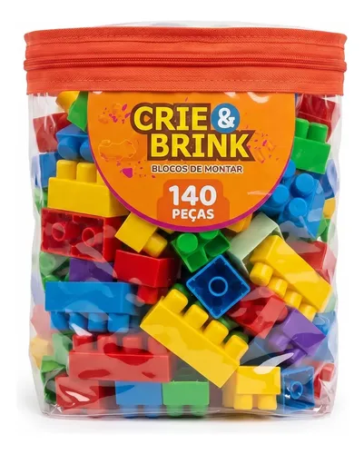Blocos De Montar Infantil Bolsa 140 Peças Educativo +3 Anos