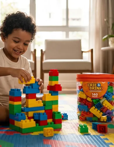 Blocos De Montar Infantil Bolsa 140 Peças Educativo +3 Anos