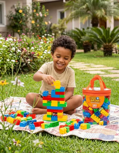 Blocos De Montar Infantil Bolsa 140 Peças Educativo +3 Anos