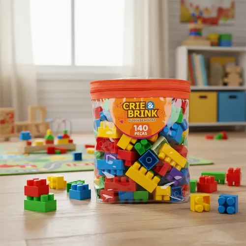 Blocos De Montar Infantil Bolsa 140 Peças Educativo +3 Anos