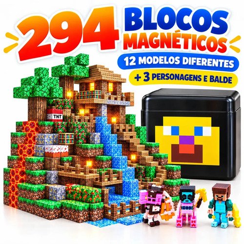 Blocos de montar magnetico 294 pecas criativo mundo de cubo