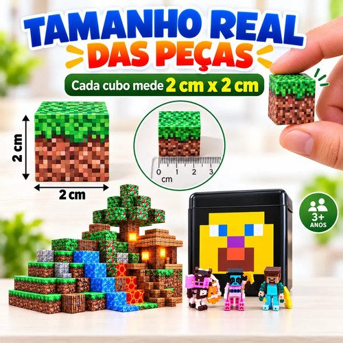 Blocos de Montar Magnético 294 Peças Criativo Mundo De Cubo Construção 3d Infantil Educativo Com Personagens Brinquedo Nanotoyzzz