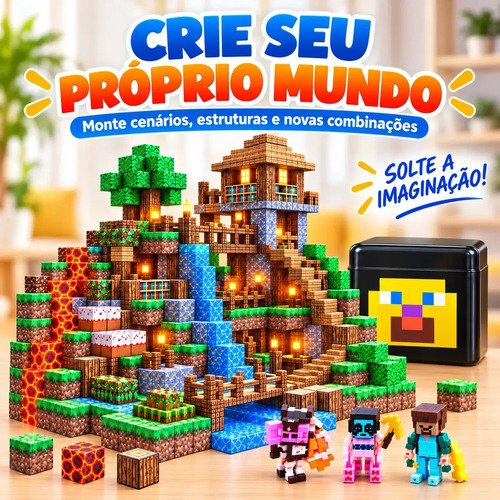 Blocos de Montar Magnético 294 Peças Criativo Mundo De Cubo Construção 3d Infantil Educativo Com Personagens Brinquedo Nanotoyzzz