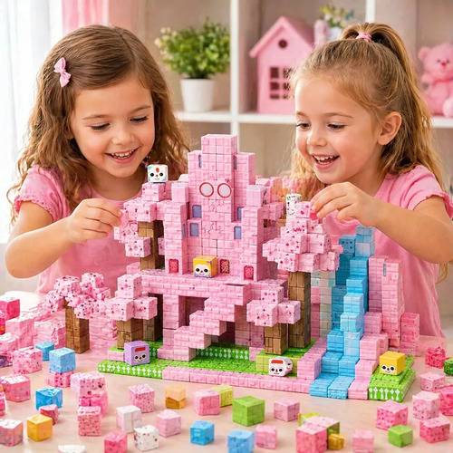 Blocos magneticos 192 pcs montar construcao educativo rosa 1