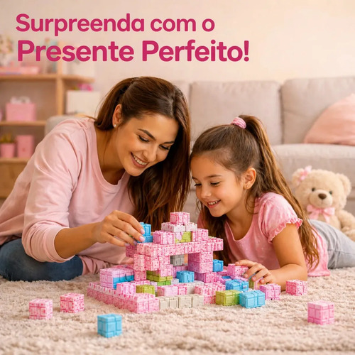 Blocos Magnéticos 192 Pcs Montar Construção Educativo Rosa 192 Meninas