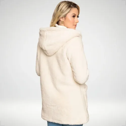 Blusa Teddy Feminino Casaco Sobretudo Inverno Bolsos Capuz
