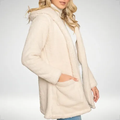 Blusa Teddy Feminino Casaco Sobretudo Inverno Bolsos Capuz