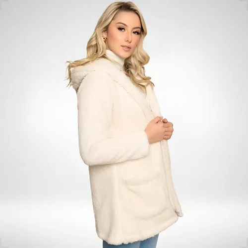 Blusa Teddy Feminino Casaco Sobretudo Inverno Bolsos Capuz