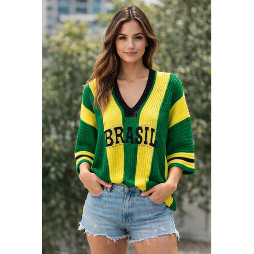 Blusa tricot brasil feminina decote v manga 78 moda premium 1