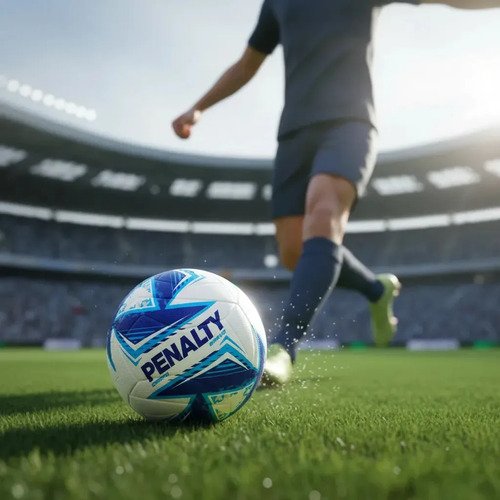 Bola de Futebol De Campo Penalty Bravo Xxiv Branco e Azul Ultra Fusion Alta Durabilidade