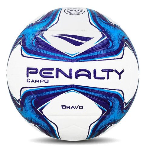 Bola de Futebol De Campo Penalty Bravo Xxiv Branco e Azul Ultra Fusion Alta Durabilidade