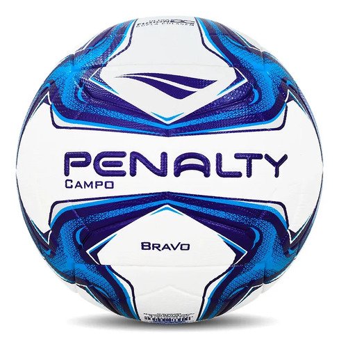Bola de Futebol De Campo Penalty Bravo Xxiv Branco e Azul Ultra Fusion Alta Durabilidade