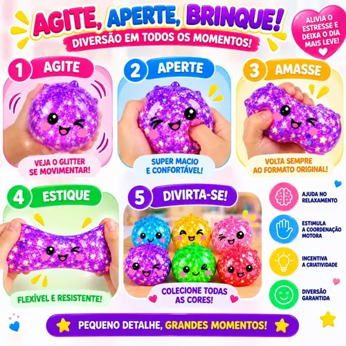 Bola Squishy Grande Com Glitter Brinquedo Macio Sensorial