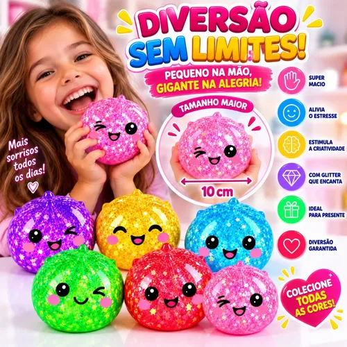 Bola Squishy Grande Com Glitter Brinquedo Macio Sensorial