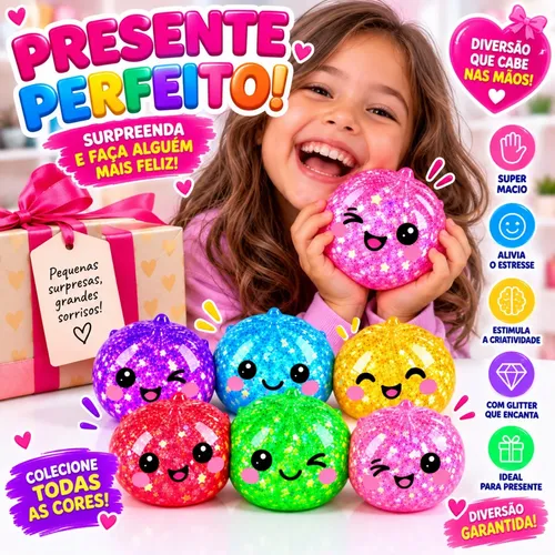 Bola Squishy Grande Com Glitter Brinquedo Macio Sensorial